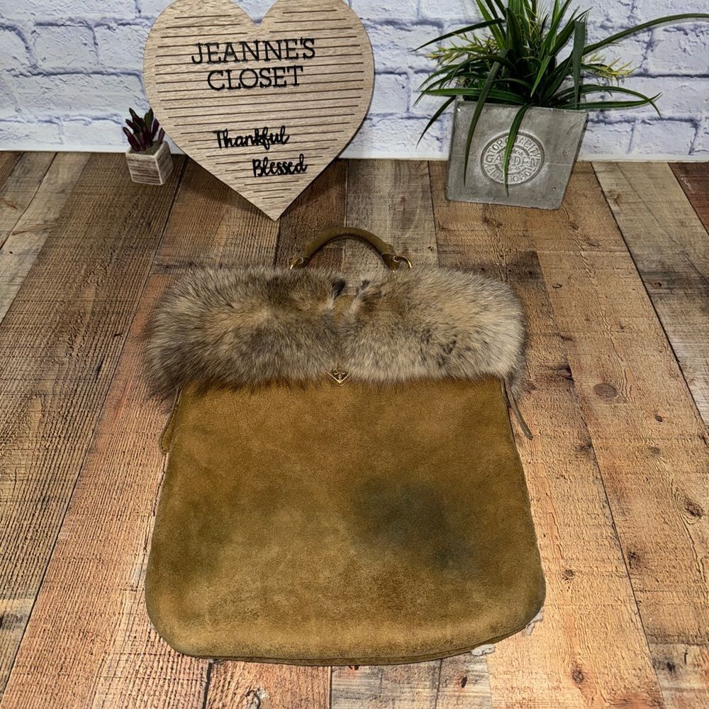 Authentic Prada Real Fox Fur & Suede Shoulder Bag COA In Photos Has Flaws* - Picture 8 of 16